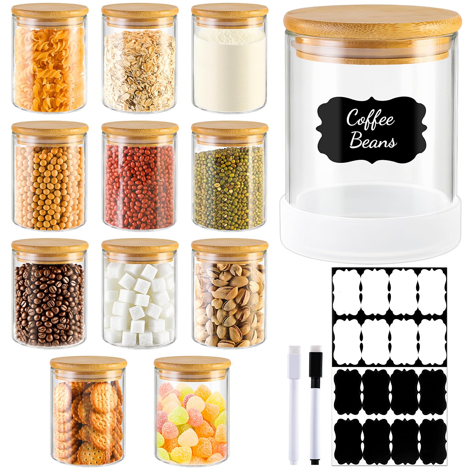 TBWIND 17oz Round Glass Storage Containers with Bamboo Lids – 12 Pack Small Airtight Clear Spice Jars for Pantry Organization, Kitchen Dry Food, Flour, Spice, Coffee Beans, Staples & Snacks